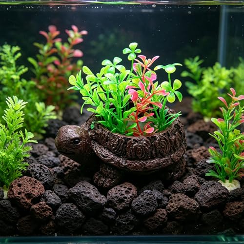 Turtles Tree Statue Aquarium Decor, Artificial Bubble Stone Landscape for Shrimp Tanks & Terrarium Resin Turtles Oxygen Pumps Ornament Resin Fish Tanks Bubbler Decors