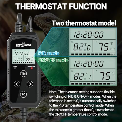 REPTIZOO Timing Thermostat, 2 in 1 PID Temperature Controller with Timer, Reptile Dimming Thermostat for Heat Lamp Heat Mat, Timing Function for Reptile Light Bulb/Heat Mats/Reptile Fogger and More
