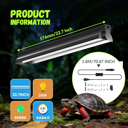GlowUp 22inch 24W T5 5.0 UVB Light for Reptiles Light Fixture Combo Kit Reptile Lamp Tube Terrarium Hood UVB Light for Bearded Dragon Rainforest Dwelling Reptiles, Chameleons, Iguanas, Turtles