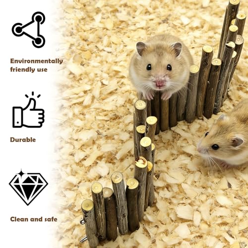 Hamster Bridge 2 Pack, Bendable Wooden Cage Divider and Retaining Wall for Sand Bath and Bedding, Flexible Ladder Fence for Syrian & Dwarf Hamsters, Mice and Gerbils