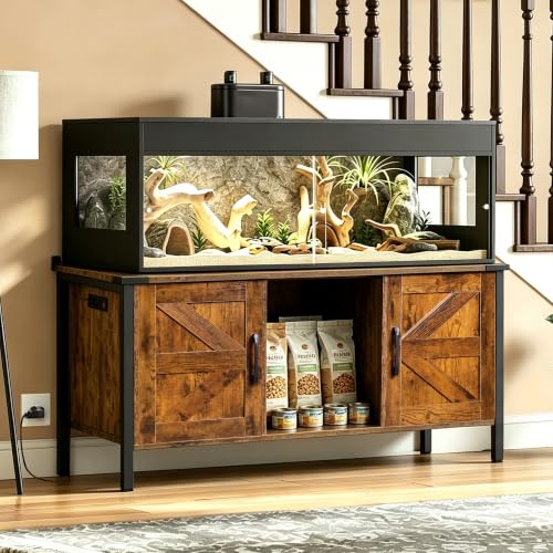 Saifu Reptile Tank Stand, 48"x24", 500 LBS Capacity, Rustic Brown | For 120-230 Gallon Terrariums, Fits Tall Enclosures or Stacked 4x2x2 PVC Tanks, Power Outlets, Cabinet Storage - color: Rustic Brown
