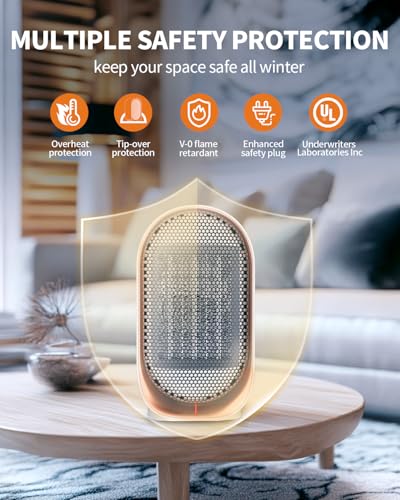 Space Heater, Portable Small Heaters for Indoor Use, Electric Desk Heater with Overheat and Tip-Over Protection, Mini Personal Heaters for Home Office Workspace, White - color: White