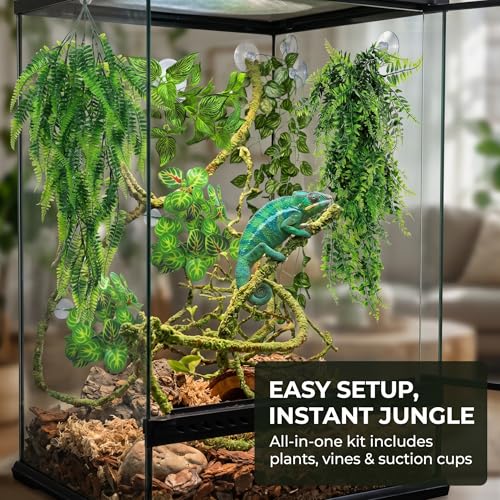 Reptile Plants Terrarium Decor, Hanging Reptile Vines, Flexible Bendable Jungle Climbing Leaves for Bearded Dragon, Leopard Gecko, Chameleon, Snake, Lizard Tank Habitat Decoration (Group A)