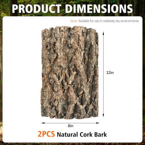 2 Pcs Natural Cork Bark, Reptile Cork Bark 7.9x11.8 Inches, Cork Bark Climbing Mat for Reptiles Turtle Dragon Lizard Geckos Bearded Geckos Frogs, Terrarium Background Habitat Decor - color: 7.9x11.8 Inches-2pcs
