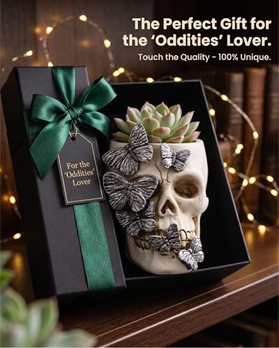 Resin Air Plant Holders,Tilandsia Container,Gothic Skeleton Planter,Halloween Plant Pot,Tillandsia Pot, Skull Table Top Display Planters for Air Plants and Other (White, 5.1 * 4.3'') - size: 5.1*4.3''