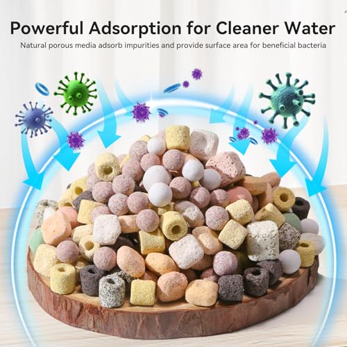 12-in-1 Aquarium Filter Media for Freshwater & Marine Tanks, Bio Filter Mix with Ceramic Rings & Bio Balls, Helps Maintain Clear Water for Sump, Pond & Koi Fish Tanks - size: 1.1lb