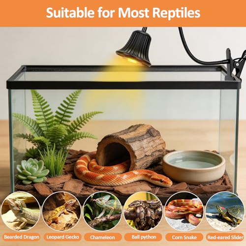Reptile Heat Lamp, Heating Lamp for Reptiles with UVA UVB,2H,4H,8H,10H Cycle Timing&Stepless Dimming Adjustment Basking Light for Turtle, Bearded Dragon, Lizard and More, 2 Bulbs