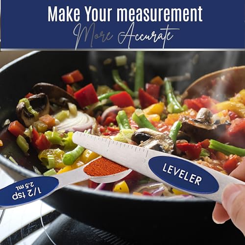 Magnetic Measuring Spoons Set of 9 Stainless Steel Dual-Sided Stackable Measuring Spoon Nesting Teaspoons Measuring Dry and Liquid Ingredients, Fits in Spice Jars Set of 9 (Sapphire) - color: Sapphire