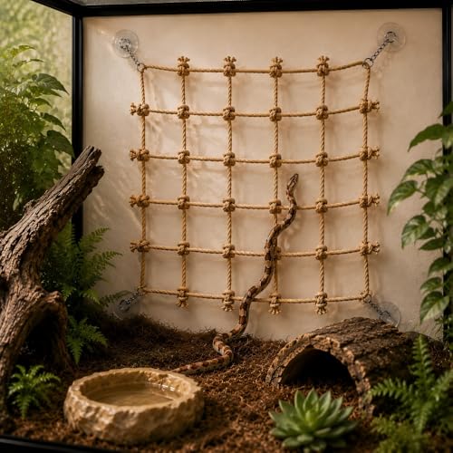 Snake Climbing Net, Natural Jute Rope Decor, Snake Tank Supplies, Reptile Hammock for Terrarium, Geckos, Bearded Dragons