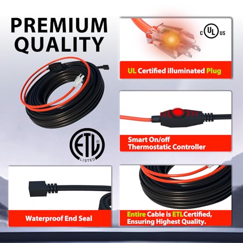 HEATIT ETL Certified 7W/ft Pipe Heating Cable with Thermostat 10 Feet | For metal & plastic water pipes, Straight-run installation, helps prevent frozen pipes during extreme winter conditions. - style: 10 Feet