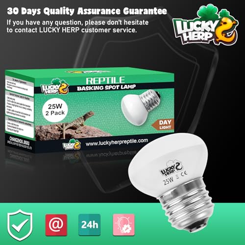 LUCKY HERP Heat Lamp Bulbs, 25W Reptile Heat Lamp 2 Pack Reptile Heat Lamp Bulbs, Daylight Basking Spot Heat Light Bulb, Amphibians Lamp Bulbs fo Chameleons, Snakes, Lizard, Turtle - color: 25-d