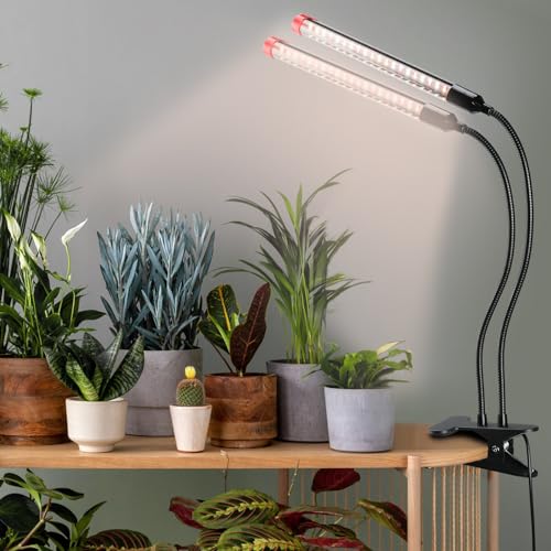 Gamechanger! 18 Watt Power Draw, NO Need Adapter, FECiDA 2026 2Head Clip Grow Lights for Seed Starting, Bonsai, Small Indoor Plants, Enough Bright Like Sun, 4/8/12/16/20H Timer - size: Clip-2Head-18W