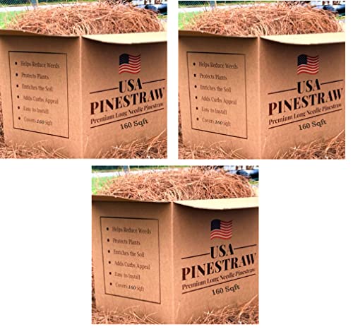 Long Needle Pine Straw Mulch - 160 Sqft Coverage 3 Set - Premium USA Harvested PineStraw for Landscaping, Weed Control, Moisture Retention & Erosion Control - USA Pinestraw - size: Pine Needle Mulch - Covers 160 Sqft 3 set