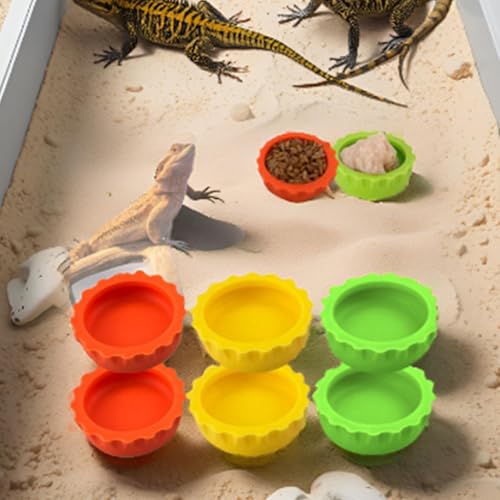 Meow&Woof Reusable Silicone Reptile Feeding Cups – Bearded Dragon Water Bowl & Crested Gecko Food Dish, Habitat Tank Starter Kit Accessories for Turtle, Snake, Hermit Crab- 6 Pcs - color: 6pcs