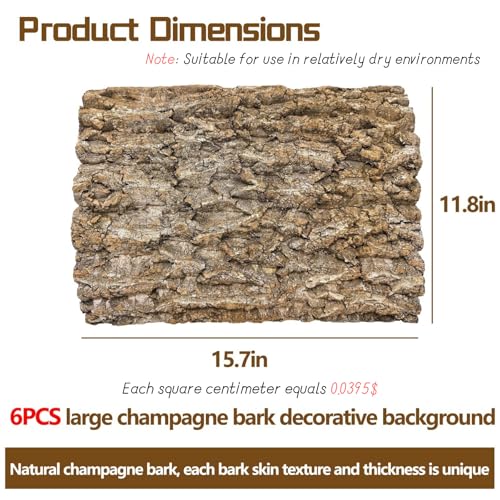 Hamiledyi 6PCS Cork Terrarium Background 15.7x11.8in Natural Large Cork Bark Backdrop Reptile Climbing Mat Tank Accessories Habitat Decor for Spider Lizard Chamelon Turtle Beared Dragon - size: 6PCS-15.7x11.8in