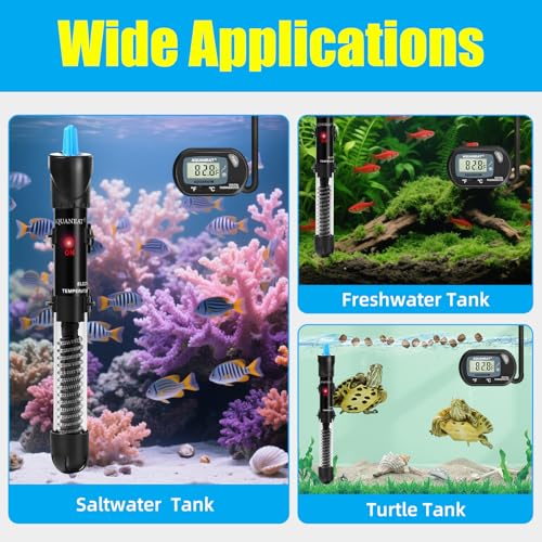 AQUANEAT Aquarium Heater, 200W Fish Tank Heater, Adjustable Submersible Water Thermostat with Digital Thermometer - size: 200W