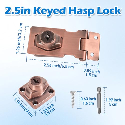 2 Pcs keyed Hasp Lock,2.5 inch keyed hasp Locks Twist knob keyed Locking hasp for Cabinet Small Door,Hasp Lock with Keys,Metal Safety Hasp Latches (2 Pcs Red Bronze, 2.5 inch) - color: 2 Pcs Red Bronze, size: 2.5 Inch