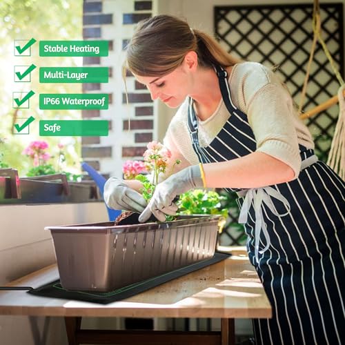 LOCONHA Seedling Heat Mat for Seed Starting, 10" x 20.75" Waterproof | Heating Pad for Indoor Plants Germination (Black 4 Pack) - color: Black 4 Pack