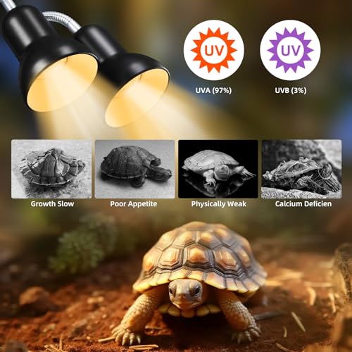 Reptile Heat Lamp, Turtle Lamp with Cycle Timer,Dual-Head UVA UVB, Heat Lamp for Lizard Reptiles,Bearded Dragon Hermit Crab Snake Turtle Basking Light, Separate Control Heat Lamp Bulb - color: Dual-head Lamp With Timer & Speaker