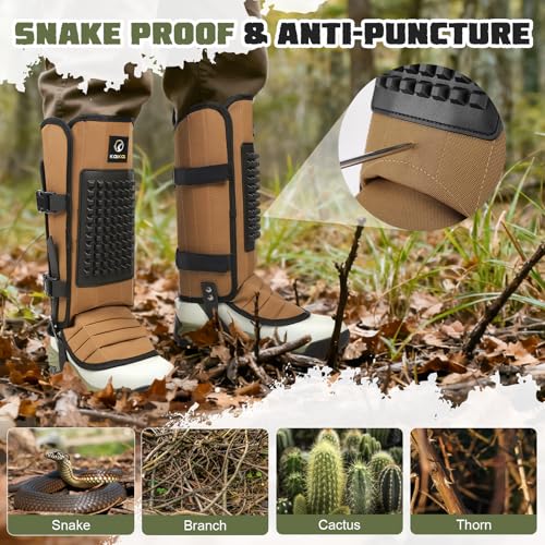 Snake Gaiters, 1200D Waterproof Snake Chaps Snake Gaiters for Men Women, Adjustable Snake Bite Protection Snake Guards for Legs Men, Snake Proof Gaiters for Hiking Hunting - color: Khaki