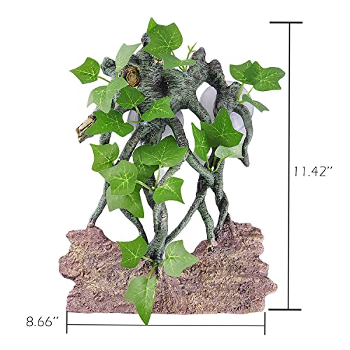 IBWell Resin Reptile Corner Branch with Rock, Amphibian Lizard Snake Climbing Ornament, Lifelike Terrarium Plant Decoration with Suction Cup - style: vines