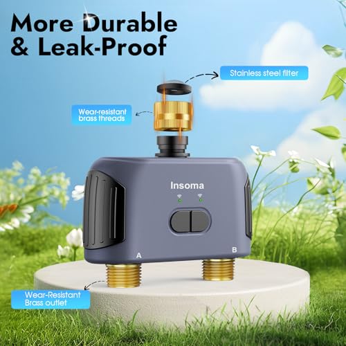 2 Zones WiFi Water Timer Brass Inlet and Outlet, Sprinkler Timer for Garden Hose, APP Remote Control WiFi Hose Timers with Gateway, Voice Control with Alexa, Rain Delay and Manual Mode for Watering - color: Black Grey