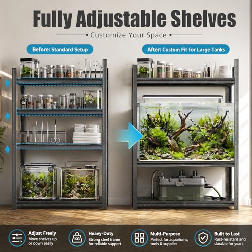 Aquarium Stand 1200 LBS Fish Tank Stand Heavy Duty Adjustable Shelf | Metal storage shelving with adjustable tiers for turtle tanks, reptile terrariums and pet supplies organization at home - size: 3-TIER 31.5"H×35.4"W×11.8"D
