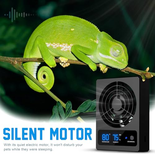 2PCS Reptile Ventilation Fan with Humidity Sensor and High-Temp Alarm, Fan Dehumidifier for Reptile Enclosure and Terrarium - color: 2PCS-Black