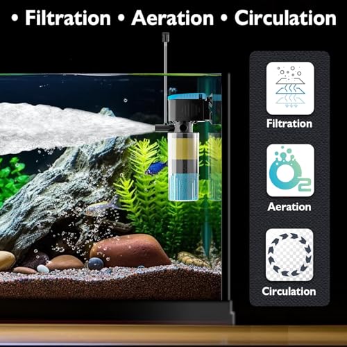 AquaMiracle Submersible Aquarium Filter 3-Stage in-Tank Filter with Dual Water Outlet & Aeration, 130GPH Internal Fish Tank Filter for 10-30 Gallon Aquariums