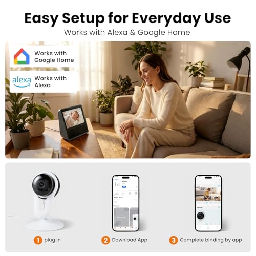 Smart Indoor Pet Camera with Phone App, 2K Home Camera for Dogs, Cats & Family, Motion & Sound Alerts, Night Vision, 2-Way Audio, Alexa Compatible
