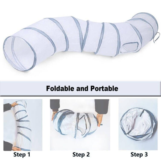 Cat Tunnel, Cat Tunnels for Indoor Cats, S-Shape Foldable Cats Cave | Interactive Toy Pet Tube with Interactive Peephole Crinkle Sounds for Rabbits, Kittens, Ferrets, Puppy Playing & Exploring - color: S - 2 Way White Gray