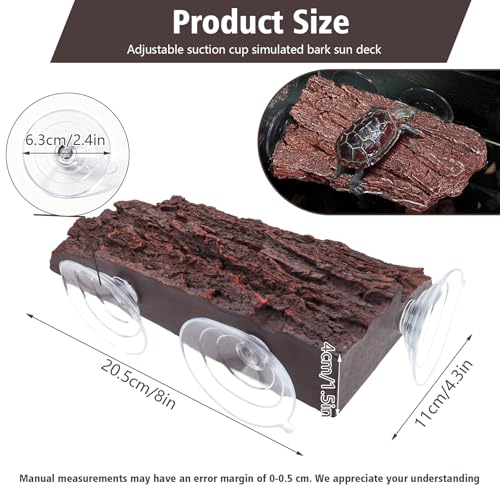Realistic Bark Turtle Basking Platform - 3 Suction Cups Turtle Dock Essential Basking Platform for Aquatic Turtles, Frogs, Turtles Tank Accessory (Brown)