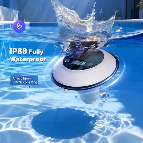 Solar Pool Thermometer, Smart Wireless Digital Pool Thermometer Easy Read, IPX8 Waterproof Water Temperature Monitor for Hot Tub, Bath, Swimming, Pond