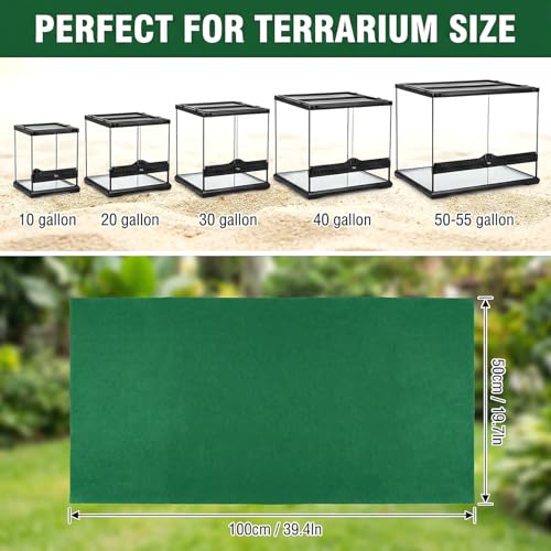 MAQIHAN Reptile Carpet for 40 Gallon - 39 x 20 Inch Reptile Mat, Green | Bearded Dragon Mat, Cut-to-Fit Terrarium Liner for Leopard Geckos, Snakes, Lizards and Tortoise Habitats
