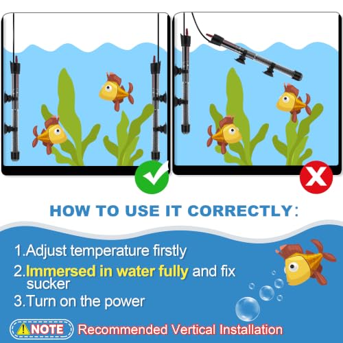 Dreyoo 2 Set 300W Submersible Aquarium Heater with 4 Thermometer Stickers | Adjustable Aquarium Fish Tank Heater with Suckers, Adjustable Knob Thermostat for Marine Saltwater and Freshwater