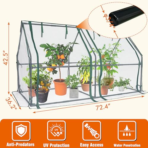 Gardzen Mini Greenhouse with Zipper Mesh Cover 71.7"(L) x36.2(W) x42.5(H) | Steel Frame Portable Outdoor Greenhouse, Enhanced Ventilation, Ideal for Spring, Summer & Fall - size: 71”(L) x36”(W) x42”(H)