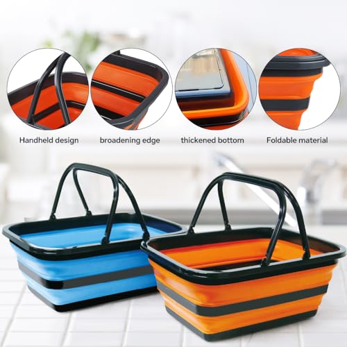 Monozuki Collapsible Sink 4.8Gal/18.1L, Heavy Duty Foldable Basin with Handles for Camping, Car Wash, Kitchen – Also Use as Storage Basket for Home, Garage, RV(Blue) - color: Blue(4.8 Gal/18.1l)