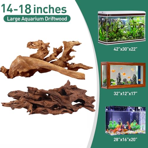 WDEFUN Natural Extral Large Driftwood for Aquarium Decor, 2-Piece 14''-18'' Driftwood for Decorations on Fish Tank, Reptiles Bearded Dragon Accessories or Air Plants - size: Mopani driftwood (14-18 inch pack of 2)