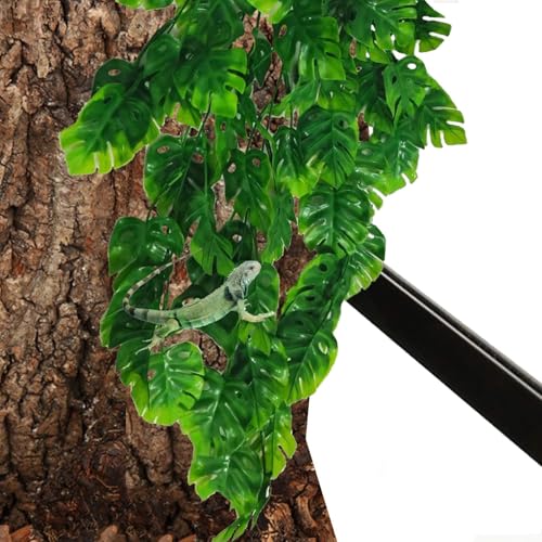 Hamiledyi Fake Plant Reptile Tank Hanging Plants with Suction Cup 3pcs Leaves Vines for Reptile Tank Bearded Dragons,Lizards,Geckos,Snake and Hermit Crab Tank Habitat Decorations 30 Inches Green - color: 3pcs Monstera