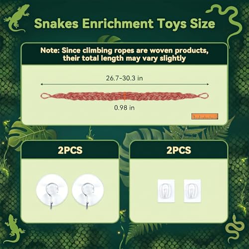 Rope for Snake Climbing Accessories, Ball Python Enrichment Toys (Red) | Snake Enclosure Accessories, Reptile Tank Accessories for Ball Python, Corn Snake, Hermit Crab, Lizards, Geckos - color: Red