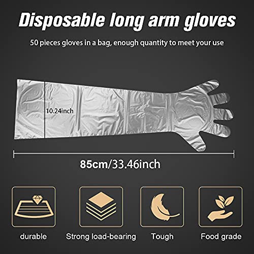 50 Disposable Field Dressing Gloves Veterinary Insemination Rectal Long Gloves, Extra Long Sleeve Full Arm - color: Transparent