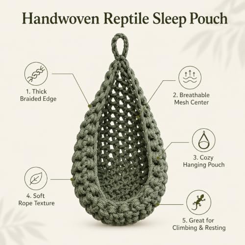 Snake Hammock for Terrarium, Handwoven Reptile Hanging Sleep Pouch, Soft Rope Hideout for Gecko, Small Lizard Tank Accessories(Gray) - color: Gray