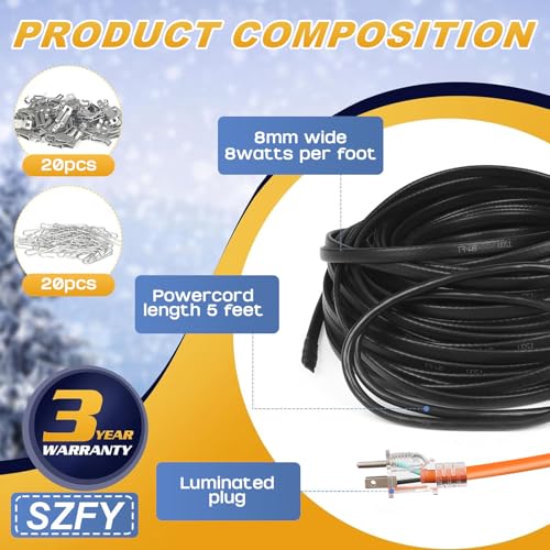 3FT~200FT Heat Tape for Water Pipes -40°F Deicing Pipe Heat Cables for Roof (100FT) - size: 100FT