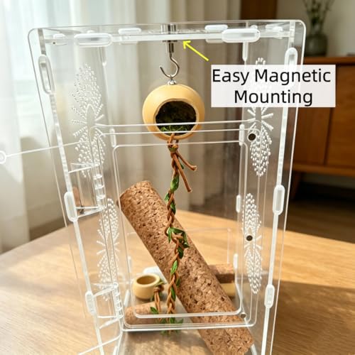 Magnetic Jumping Spider Hide, 2 Pack Spider Hideout with Strong Magnets Hide with Hook & Climbing Rope, Natural Looking Spider Hide Jumping Spider Accessories for Tarantula Enclosure