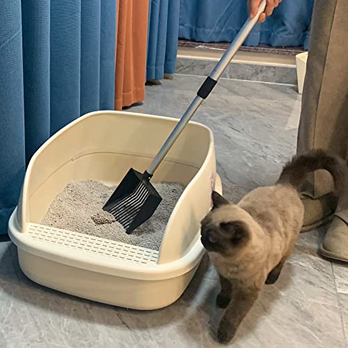 PUPTECK Metal Cat Litter Scoop Adjustable Long Handle Stainless Steel | Fast Sifting Chicken Poop Scooper Coop Accessories, Heavy Duty & Non-Stick Kitty Litter Sifter with Deep Shovel - size: 21"-40"(Adjust by rotating)