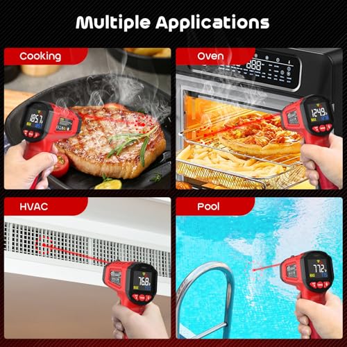 Infrared Thermometer Gun,SQECH Laser Thermometer Gun -58℉~1112℉(-50℃~600℃),Non-Contact Temperature Gun with Adjustable Emissivity&Color Backlight for Cooking, Pizza Oven,BBQ,Fridge,Engine,HVAC(Red) - color: Red(-58℉~1112℉)