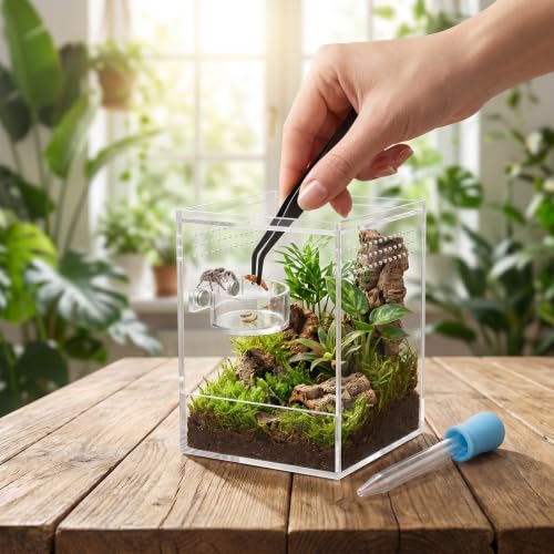 Jumping Spider Feeding Dish Set, Jumping Spider Enclosure Accessories Reptile Feeding Tongs, Magnetic Water Bowl with Dropper & Tweezer for jumpingSpider, Tarantula&Other Small Pets