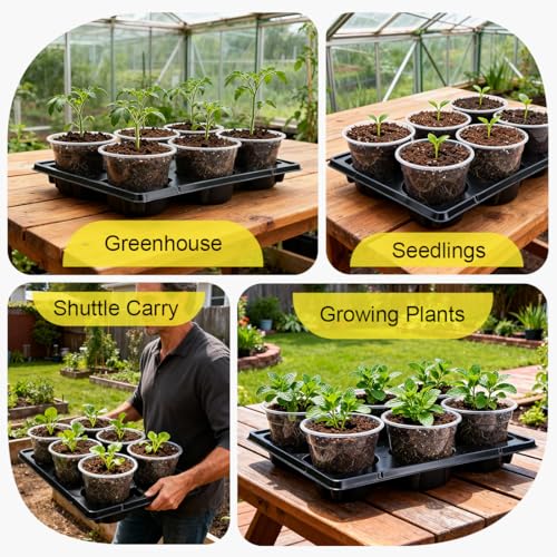 RooTrimmer 30 Pack 6 Inch Clear Nursery Pots and 5 Pack 6 Cell Round Plant Pot Trays, Sturdy Seeds Starting Germination Shuttle Carrying Trays, Planter Nursery Propagation 5 Sets - color: Black + Clear, size: 6 Inch 30 Pack Pots With 5 Pack Trays