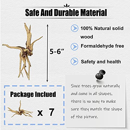 kathson Aquarium Driftwood Reptile Branches Wood Natural Spiderwood Driftwood for Aquarium 5-6" 7 Pcs Terrarium Ornament Trunk Fish Tank Log Habitat Decoration Tree Stump Decor Assorted Sizes Wood - size: 7 Pcs
