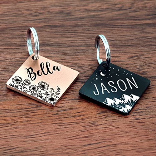 Stainless Steel Pet ID Dog Name Tag - Personalized Front and Back Engraving, Customized for Dogs and Cats, Optional Both Sides Engraving, Diamond Mountain Rose Gold Small - color: Rose-diamond-mountain, size: Small